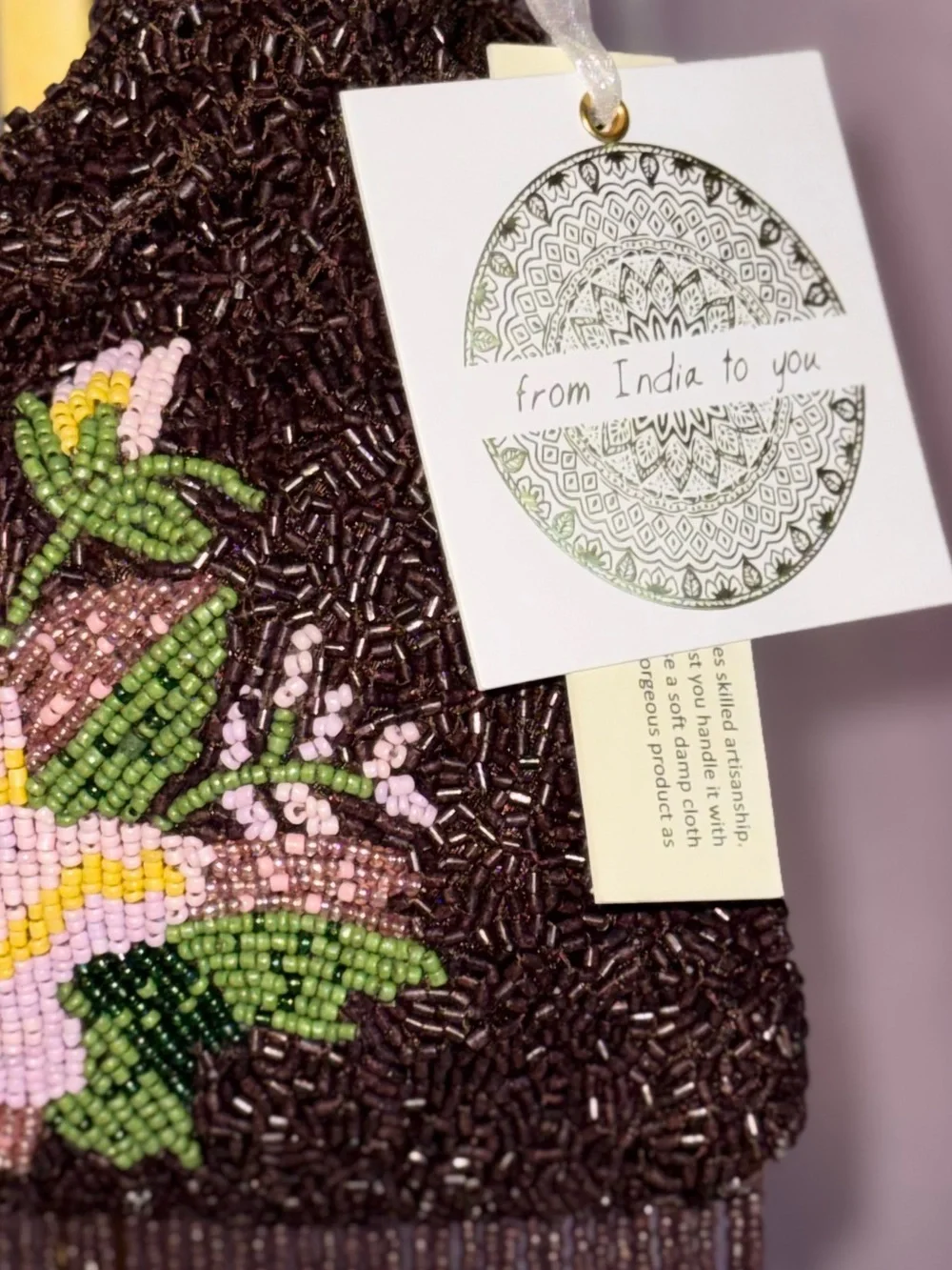 NWT “From India to You” Hand Beaded Floral Fringe Evening Bag
